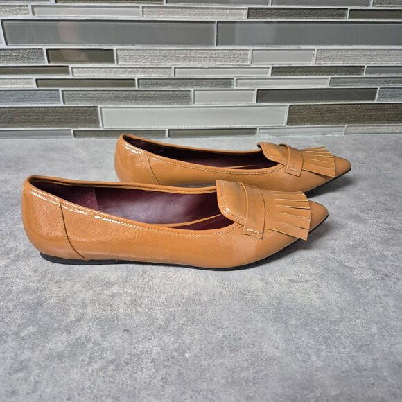 9 Franco Sarto Hesma Kiltie Fringed Pointy Toe Patent Flats Shoes - Picture 4 of 8
